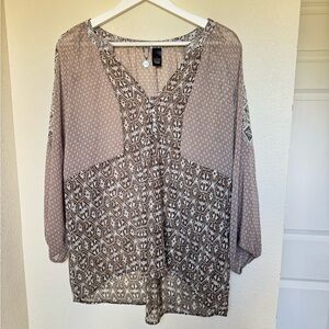BKE Brown and Cream Patterned V-Neck Tunic